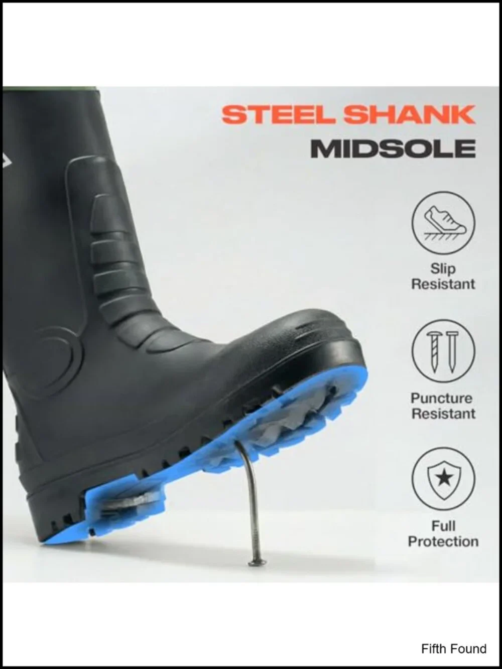 Men's Knee High Rain Boots Waterproof PVC with Steel Shank Slip-Resistant Work
